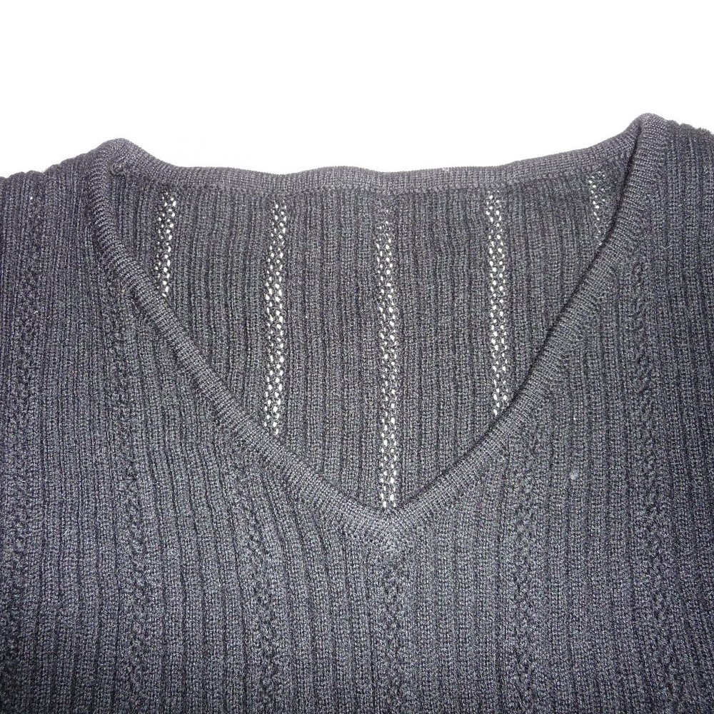 ITALIAN  women  merino wool blend black v neck bell sleeves sweater size XL